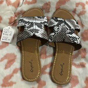 Snakeskin flat sandal